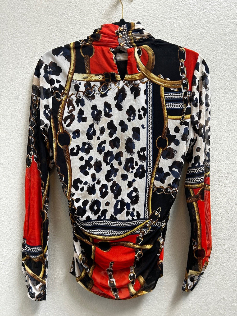 Frank Lyman Mixed Print Long Sleeve Top Black Orange Sheer Size 4 NWT - Picture 7 of 11